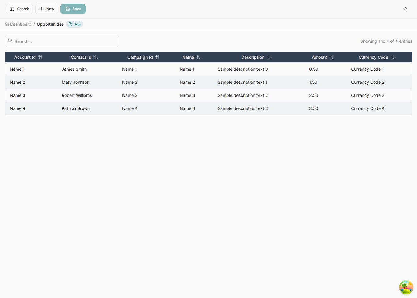 The Opportunities list in the generated CRM.